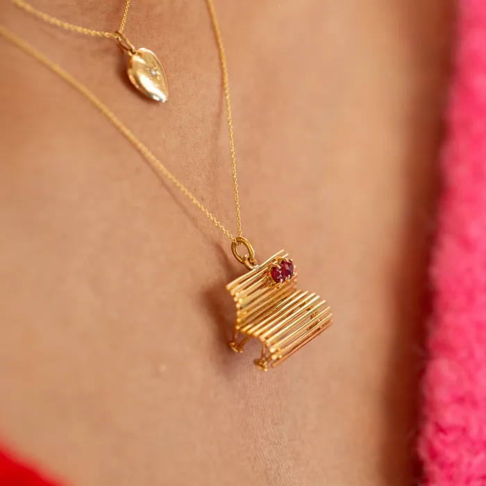 Vintage Necklaces Petite 14K Gold Heart and Pearl Starburst Charm