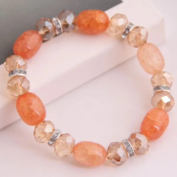 01 Bracelets B672 Orange Crackle Stone with Gems Bracelet