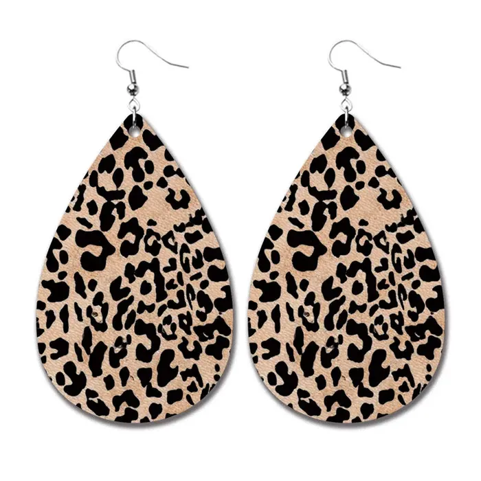 01 Earrings AZ415 Leather Water Drop Leopard Print Earrings