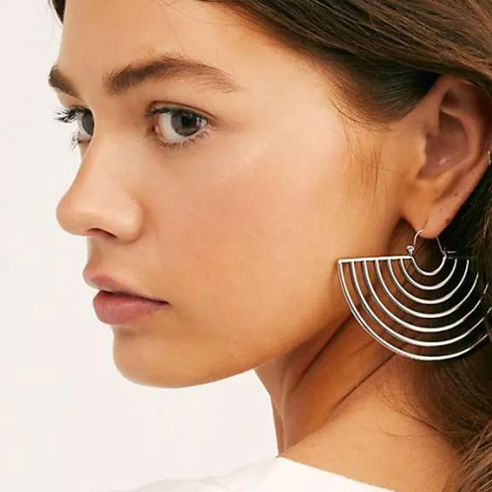 01 Earrings E928 Silver Semicircle Geometric Earrings