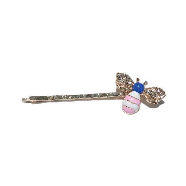 01 Earrings H624 Pink Bee Rhinestone Hair Pin