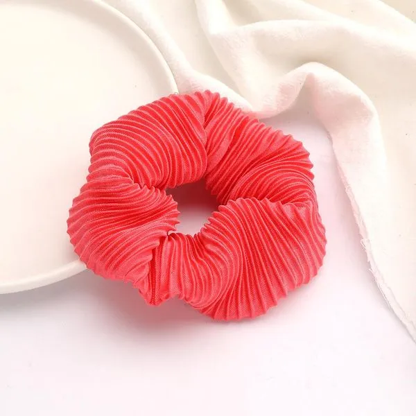 01 H138 Rose Pink Ribbed Hair Scrunchie Earrings