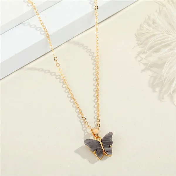 01 N1323 Gold Dainty Charcoal Gray Butterfly Necklace With Free Earrings Necklaces 01 N1323 Gold Dainty Charcoal Gray Butterfly Necklace With Free Earrings Necklaces