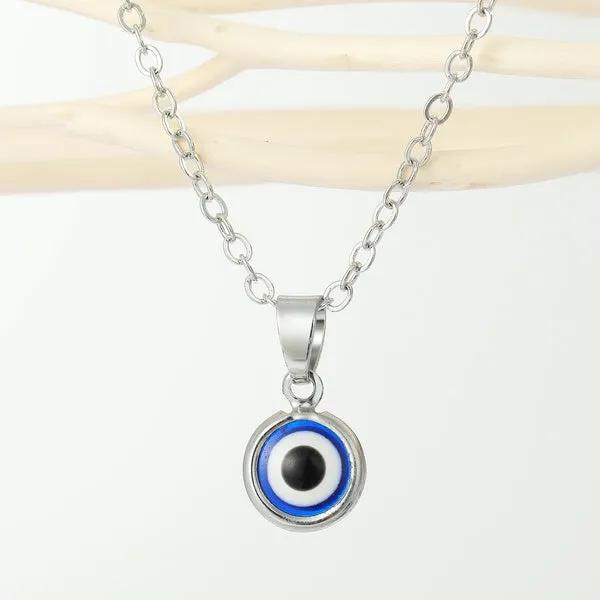 01 N2184 Silver Dainty Royal Blue Eye Necklace with FREE Earrings Necklaces