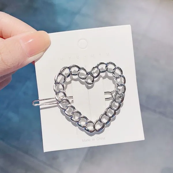 01 Necklaces H677 Silver Chain Link Heart Hair Clip