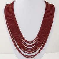 01 Necklaces N1067 Burgundy Metal Multi Chain Short Necklace with FREE Earrings