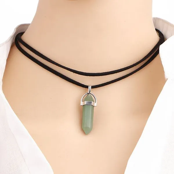 01 Necklaces N403 Green Crystal Leather Cord Choker Necklace with FREE Earrings 01 Necklaces N403 Green Crystal Leather Cord Choker Necklace with FREE Earrings