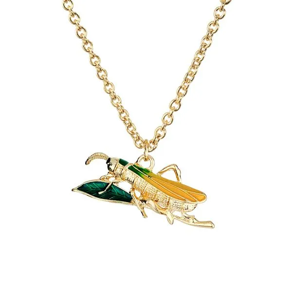 01 Necklaces N722 Gold Yellow Baked Enamel Cricket Necklace with FREE Earrings