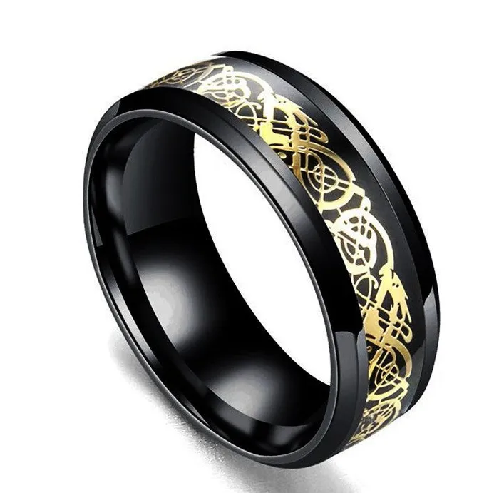 01 R398 Gold Black Geometric Titanium Stainless Steel Ring Rings