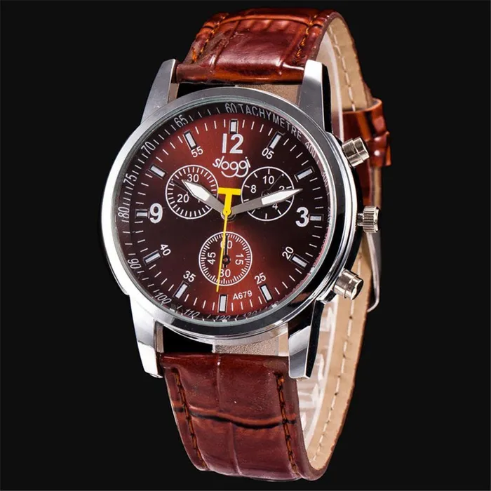 01 Rings W259 Brown Crocodile Band Quartz Watch