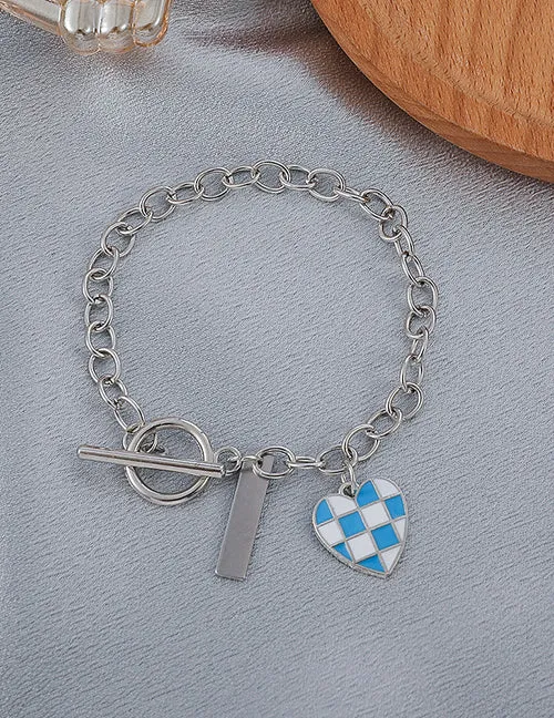 02 Bracelets B282 Silver Blue White Heart Bracelet