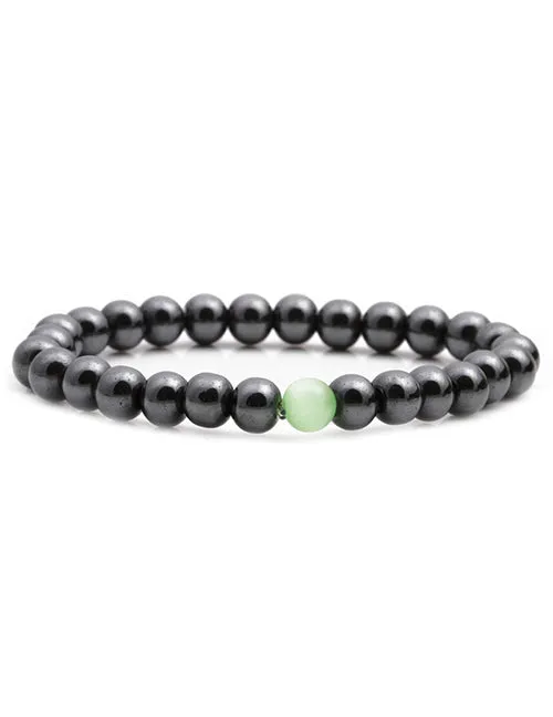 02 Bracelets B834 Gun Metal Light Green Beaded Bracelet
