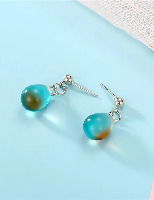 02 E1510 Silver BlueBrown Drop Earrings Earrings