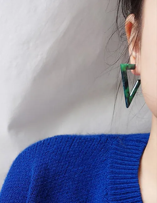 02 Earrings E1020 Green Acrylic Triangle Earrings