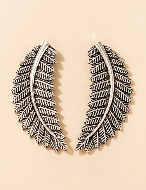 02 Earrings E1546 Silver Textured Feather Earrings