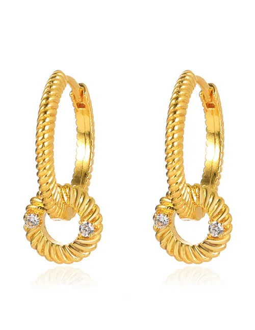 02 Earrings E1625 Gold Hoop Rhinestone Dangle Earrings