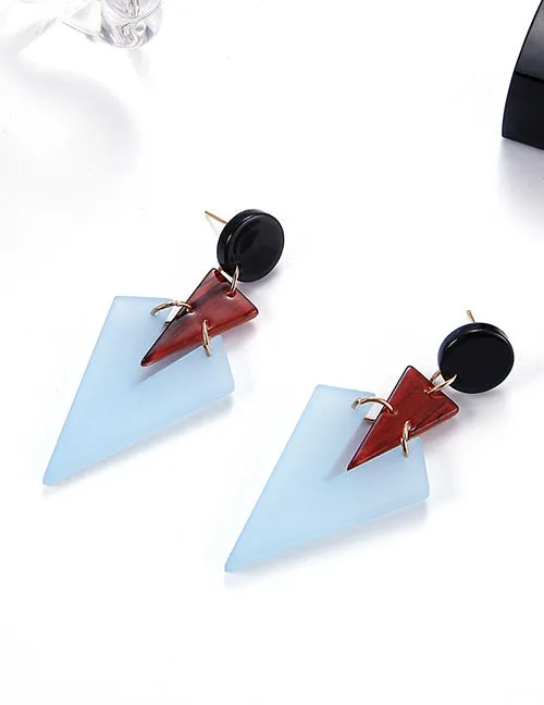 02 Earrings E1841 Silver Acrylic Brown Gray Triangle Design Earrings