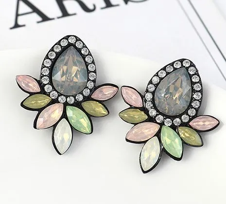 02 Earrings E710 Gray Teardrop Multi Color Gemstone Earrings