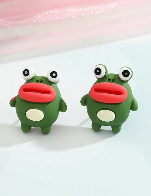 02 Earrings L188 Cute Green Creature Earrings