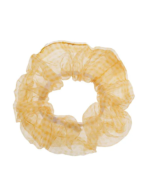 02 H53 Yellow Checkered Mesh Hair Scrunchie Earrings