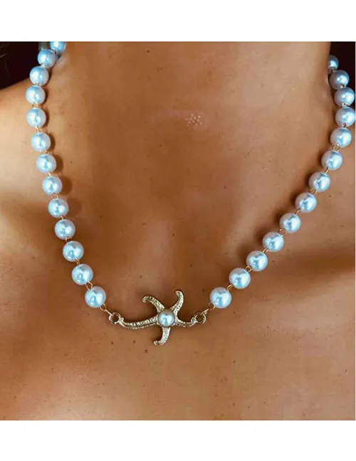02 Necklaces N1601 Gold Pearls with Starfish Necklace with FREE EARRINGS