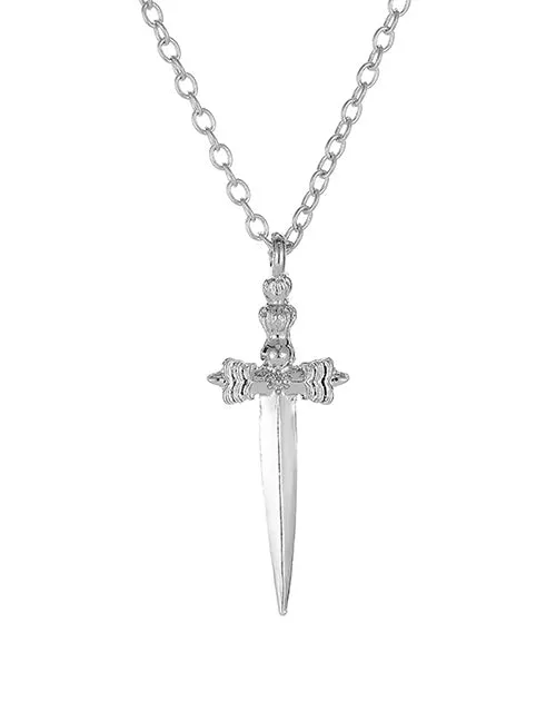 02 Necklaces N486 Silver Dainty Sword Necklace with FREE Earrings