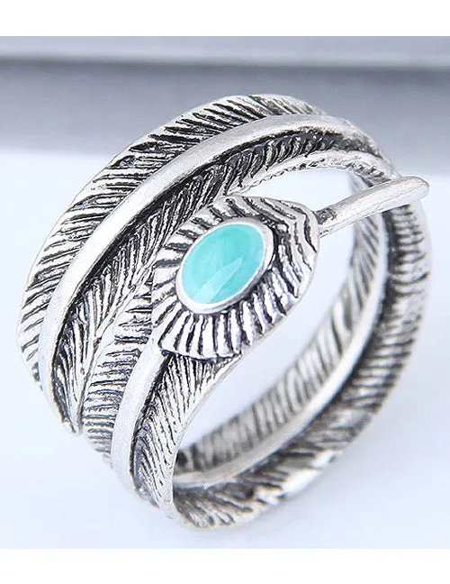 02 Rings AR17 Silver Feather Adjustable Ring