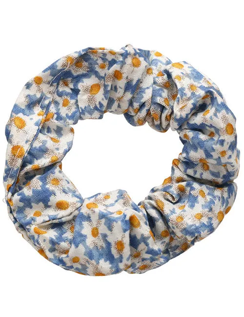 02 Rings H759 Pale Blue White Flowers Hair Scrunchie
