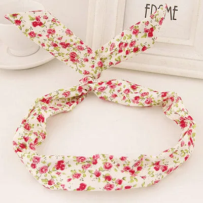 02 Rings H88 White with Flower Pattern Wire Cloth Hair Band