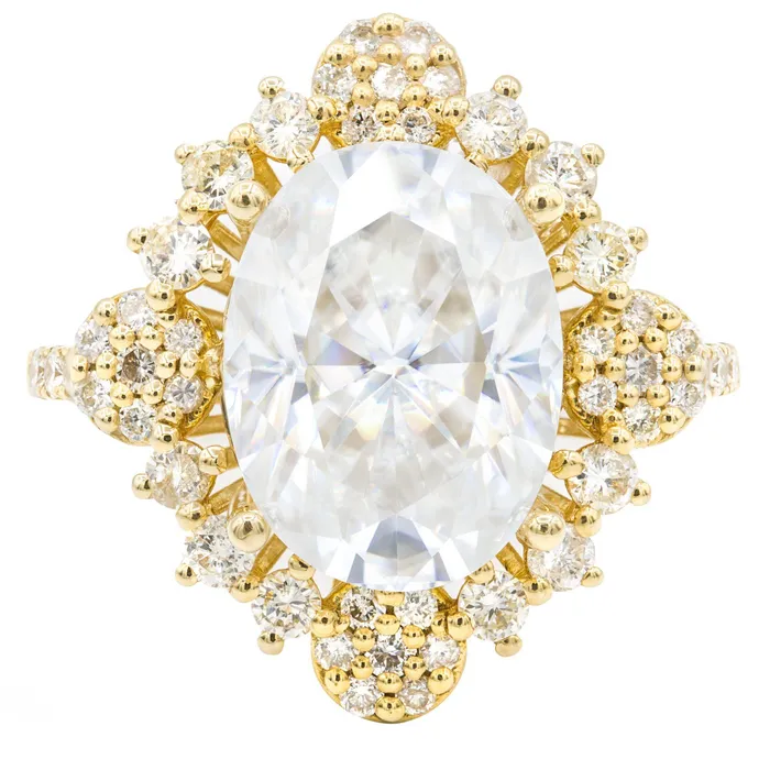 12x10mm Crushed Ice Oval Moissanite 14K Yellow Gold Diamond Decorative Halo Ring Fire Brilliance Rings 12x10mm Crushed Ice Oval Moissanite 14K Yellow Gold Diamond Decorative Halo Ring Fire Brilliance Rings