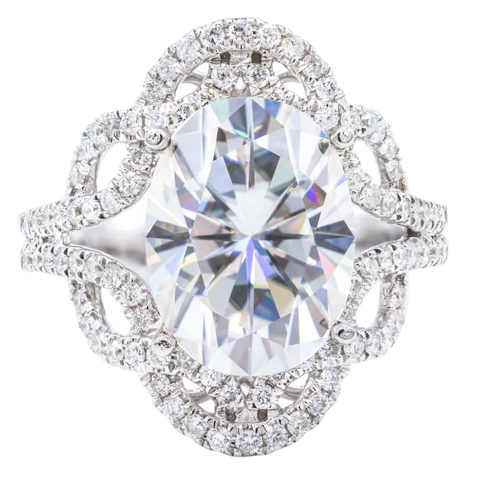 12x9mm Oval Moissanite 14K White Gold Diamond Infinity Halo Ring Fire Brilliance Rings