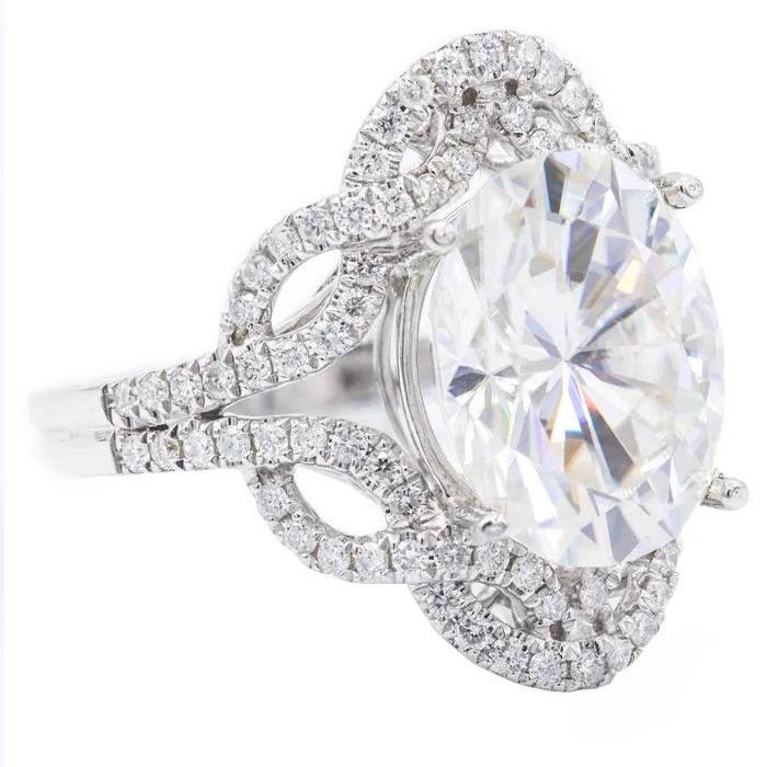 12x9mm Oval Moissanite 14K White Gold Diamond Infinity Halo Ring Fire Brilliance Rings