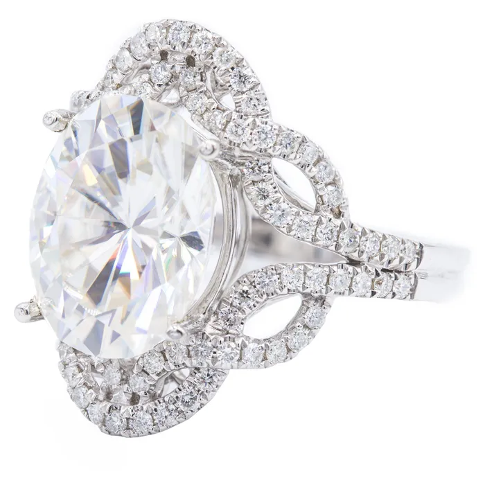 12x9mm Oval Moissanite 14K White Gold Diamond Infinity Halo Ring Fire Brilliance Rings