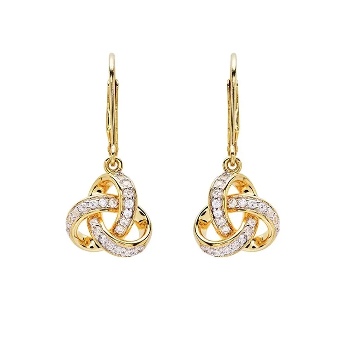 14KT Gold Vermeil Drop Celtic Knot Earring Studded With White Cubic Zirconias Shanore Earrings