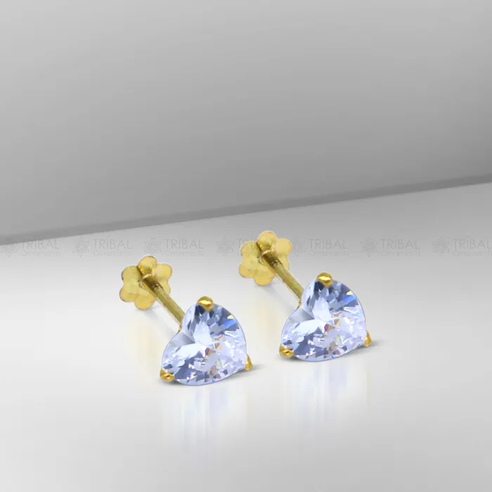 14Kt yellow gold white diamond stud earring for unisex er193 TRIBAL ORNAMENTS Earrings
