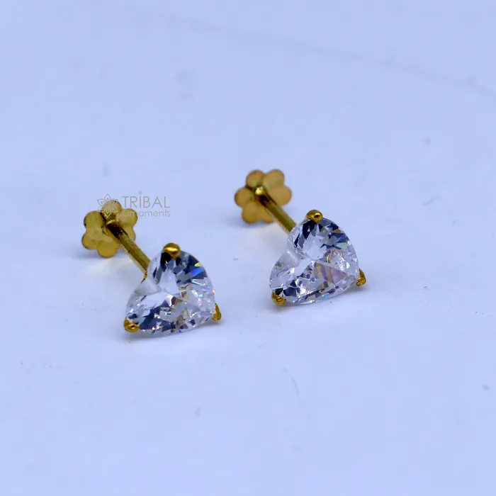 14Kt yellow gold white diamond stud earring for unisex er193 TRIBAL ORNAMENTS Earrings