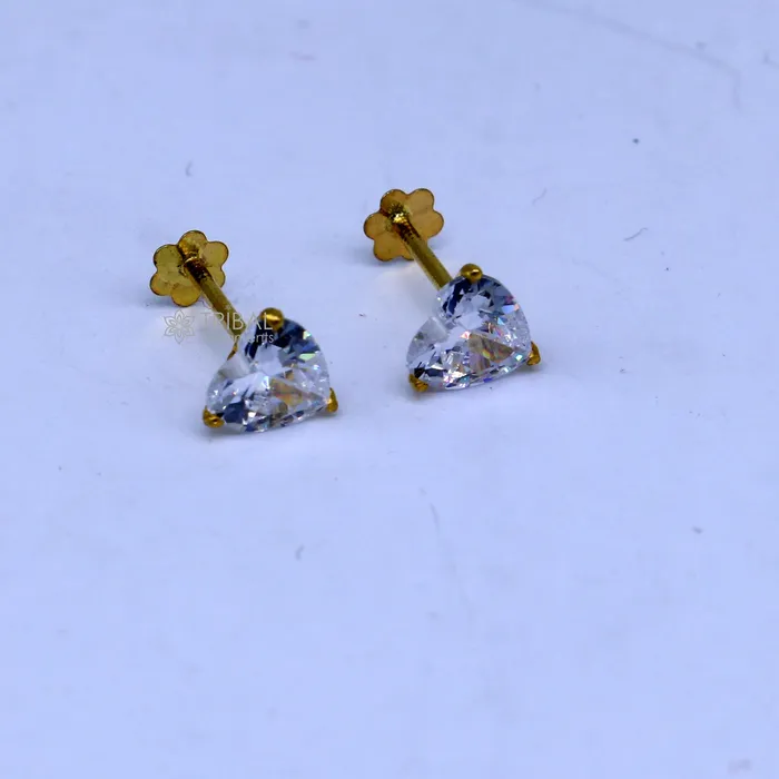 14Kt yellow gold white diamond stud earring for unisex er193 TRIBAL ORNAMENTS Earrings