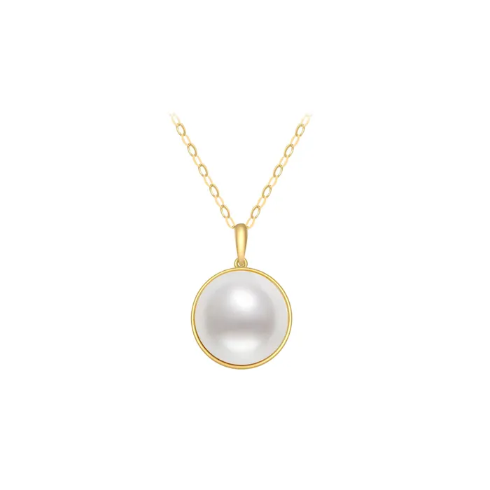 18K Solid Gold Mabe Pearl Necklace KN00072 Pearly Lustre Necklaces