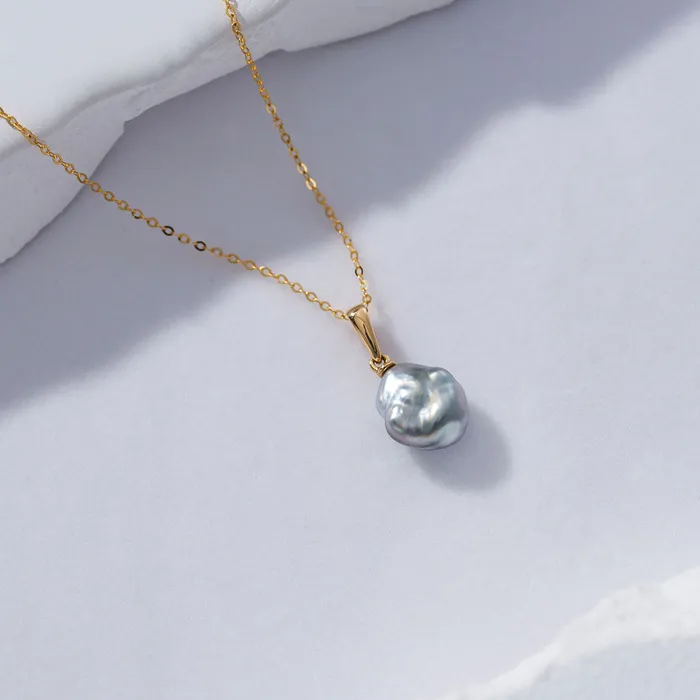 18K Solid Gold Saltwater Tahitian Keshi Pearl Necklace KN00171 Pearly Lustre Necklaces