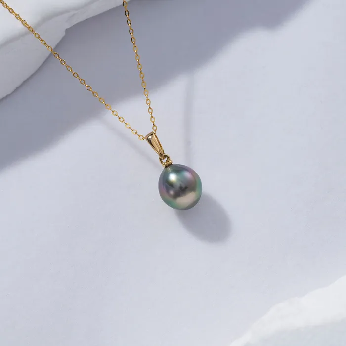 18K Solid Gold Saltwater Tahitian Pearl Necklace KN00172 Pearly Lustre Necklaces