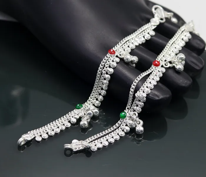 50 long handmade Sterling silver amazing vintage style ankle bracelet new born baby anklet noisy sound bells charm anklets jewelry ank198 TRIBAL ORNAMENTS Bracelets 50 long handmade Sterling silver amazing vintage style ankle bracelet new born baby anklet noisy sound bells charm anklets jewelry ank198 TRIBAL ORNAMENTS Bracelets