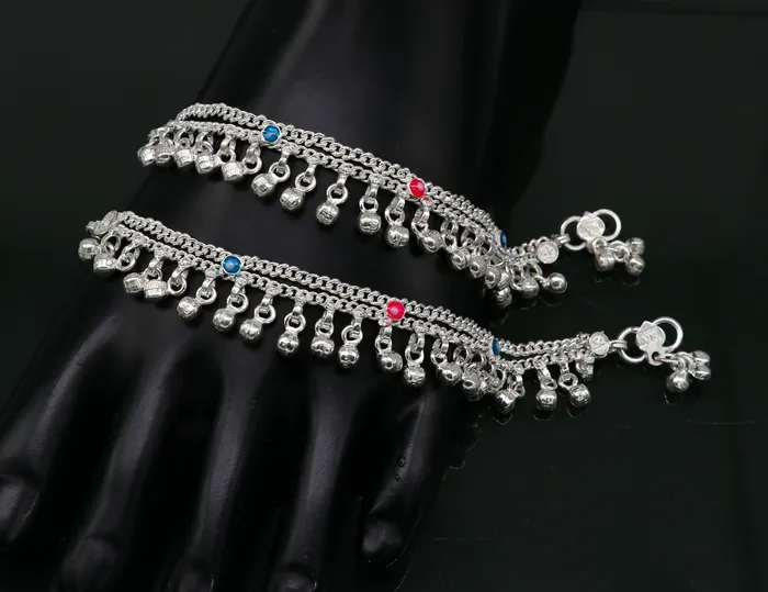 55 inches Sterling silver handmade double chain jingling ankle bracelet baby anklet noisy sound bells charm foot anklets jewelry ank302 TRIBAL ORNAMENTS Bracelets 55 inches Sterling silver handmade double chain jingling ankle bracelet baby anklet noisy sound bells charm foot anklets jewelry ank302 TRIBAL ORNAMENTS Bracelets