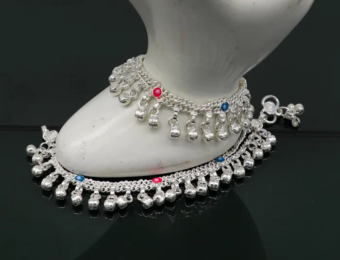 55 inches Sterling silver handmade double chain jingling ankle bracelet baby anklet noisy sound bells charm foot anklets jewelry ank302 TRIBAL ORNAMENTS Bracelets 55 inches Sterling silver handmade double chain jingling ankle bracelet baby anklet noisy sound bells charm foot anklets jewelry ank302 TRIBAL ORNAMENTS Bracelets