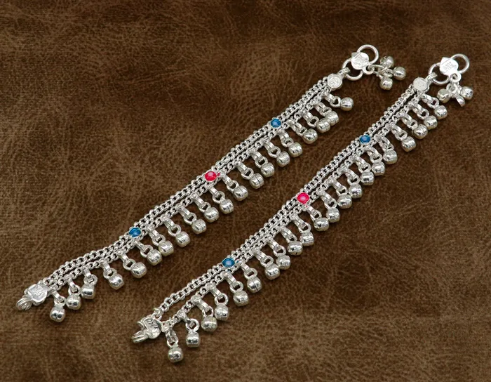 55 inches Sterling silver handmade double chain jingling ankle bracelet baby anklet noisy sound bells charm foot anklets jewelry ank302 TRIBAL ORNAMENTS Bracelets 55 inches Sterling silver handmade double chain jingling ankle bracelet baby anklet noisy sound bells charm foot anklets jewelry ank302 TRIBAL ORNAMENTS Bracelets