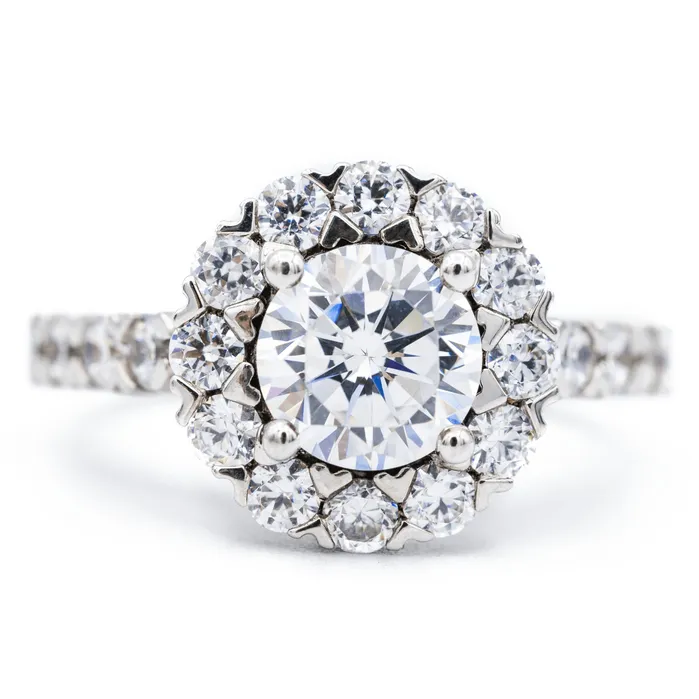 65mm Round Center 14K White Gold Halo Ring Fire Brilliance Rings