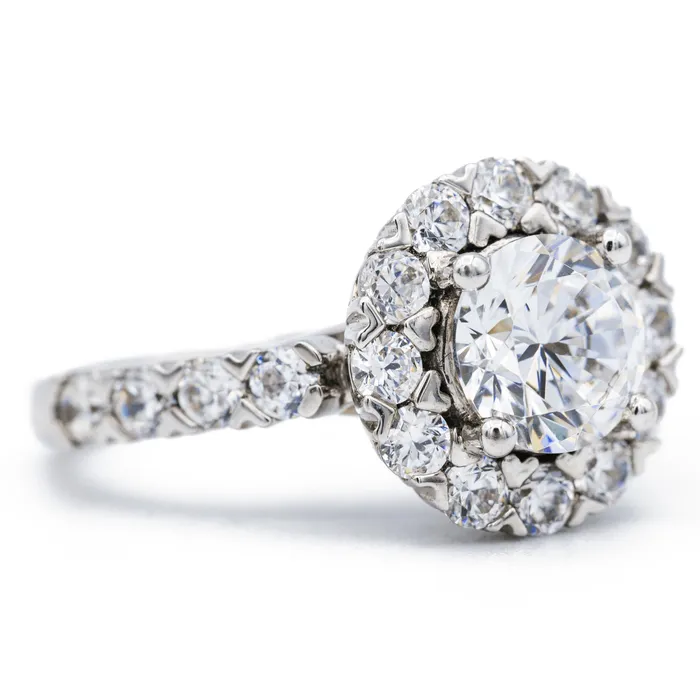 65mm Round Center 14K White Gold Halo Ring Fire Brilliance Rings