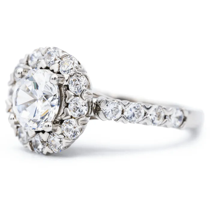 65mm Round Center 14K White Gold Halo Ring Fire Brilliance Rings