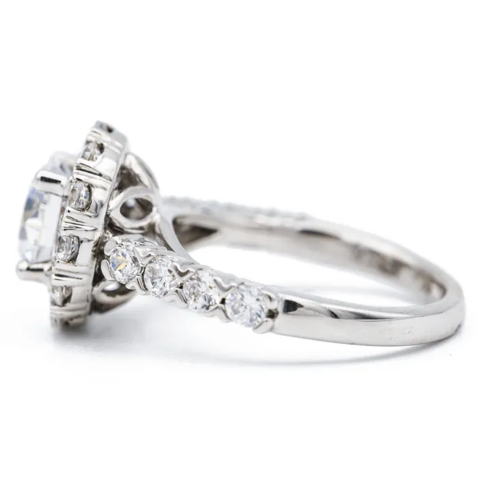 65mm Round Center 14K White Gold Halo Ring Fire Brilliance Rings