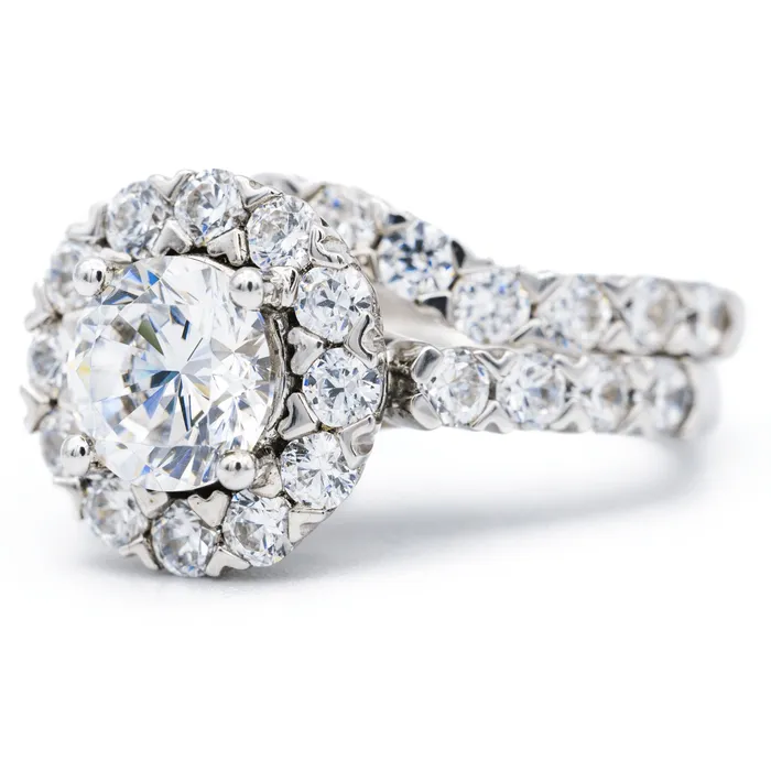 65mm Round Center 14K White Gold Halo Ring Fire Brilliance Rings