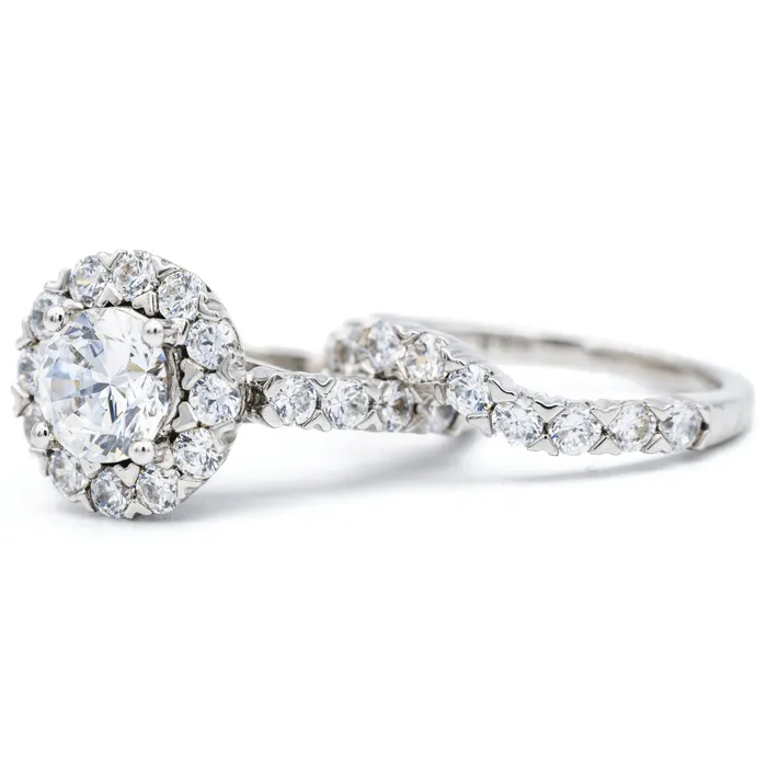 65mm Round Center 14K White Gold Halo Ring Fire Brilliance Rings